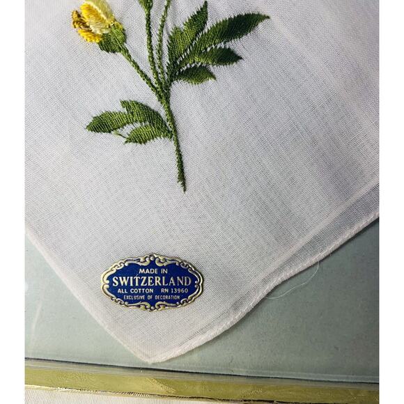 Vintage Handkerchief Lot Four Floral Pink Yellow White Cotton Ladies Switzerland - Picture 4 of 7